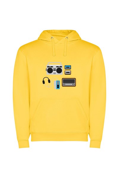 iLovePrints Vintage Audio Vibes Φούτερ με κουκούλα σε χρώμα Κίτρινο