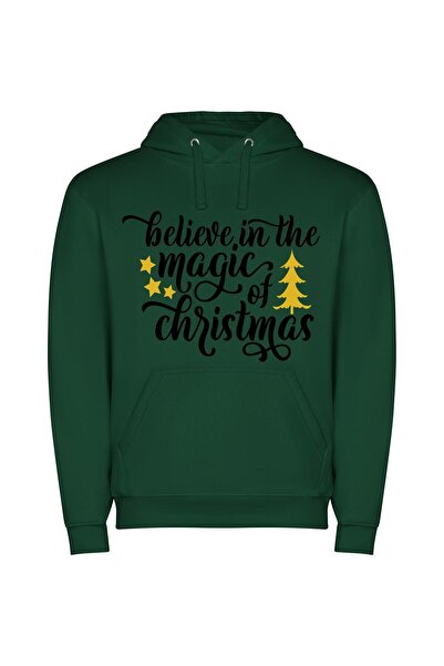 iLovePrints Enchanting Yuletide Magic Φούτερ με κουκούλα σε χρώμα Πράσινο