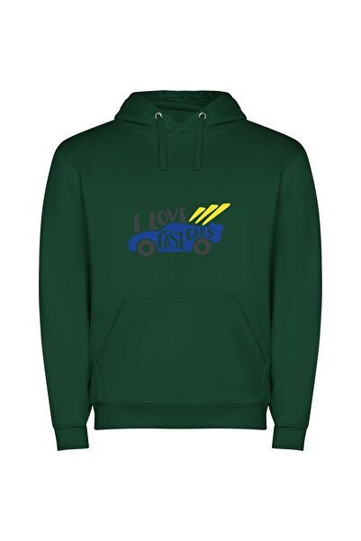 iLovePrints Speed Love: Blue Car Φούτερ με κουκούλα σε χρώμα Πράσινο
