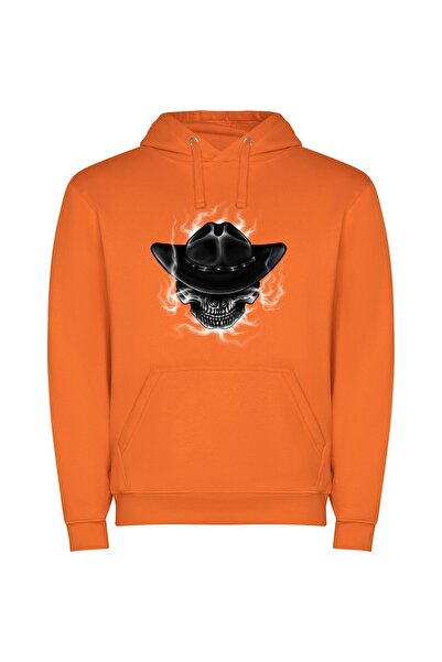 iLovePrints Phantom Western Skulls Φούτερ με κουκούλα σε χρώμα Πορτοκαλί