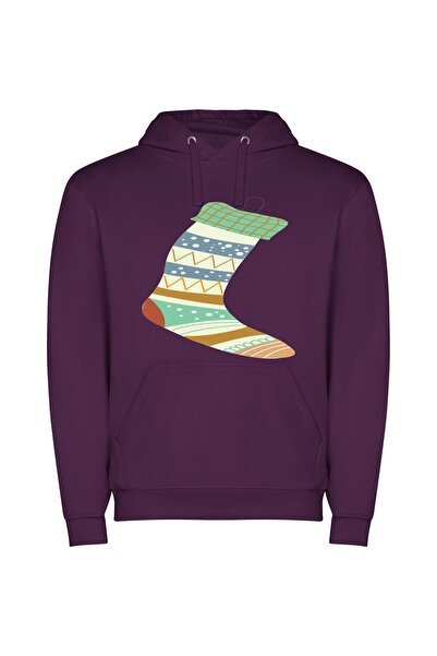 iLovePrints Stocking Splendor: Graphic Elegance Φούτερ με κουκούλα σε χρώμα Μωβ