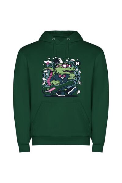 iLovePrints Guitar-Grooving Gator Φούτερ με κουκούλα σε χρώμα Πράσινο