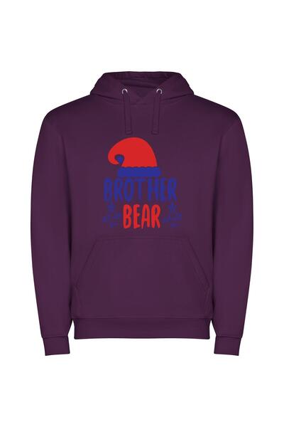 iLovePrints Vibrant Brotherhood: Bear Hat Φούτερ με κουκούλα σε χρώμα Μωβ