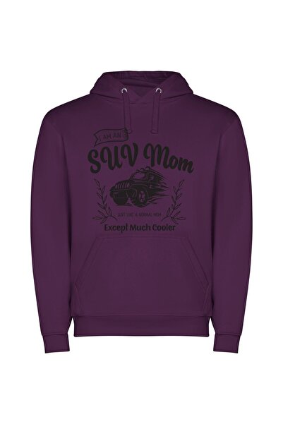 iLovePrints SUV Mom: Cool, Chic Φούτερ με κουκούλα σε χρώμα Μωβ