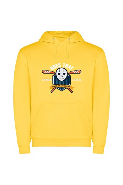 iLovePrints Game On: Hockey Inspired Φούτερ με κουκούλα σε χρώμα Κίτρινο