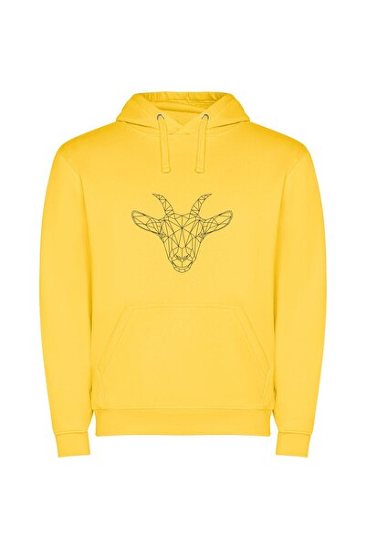 iLovePrints Monochrome Goat - Vector Φούτερ με κουκούλα σε χρώμα Κίτρινο