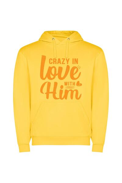 iLovePrints Crazy Love Affair Φούτερ με κουκούλα σε χρώμα Κίτρινο