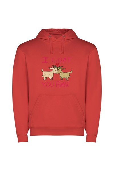iLovePrints Grazing Love: Goat Couple Φούτερ με κουκούλα σε χρώμα Κόκκινο