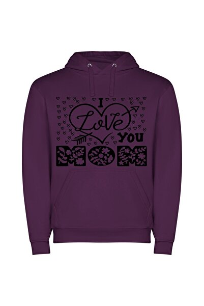iLovePrints Monochrome Mama Love Φούτερ με κουκούλα σε χρώμα Μωβ