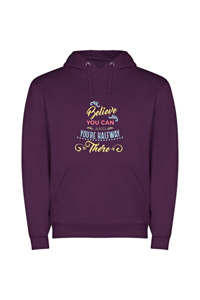 iLovePrints Believe and Conquer: Inspire Φούτερ με κουκούλα σε χρώμα Μωβ