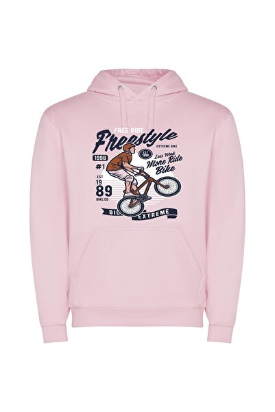 iLovePrints Bike Mania: Digital Chic Φούτερ με κουκούλα σε χρώμα Ροζ