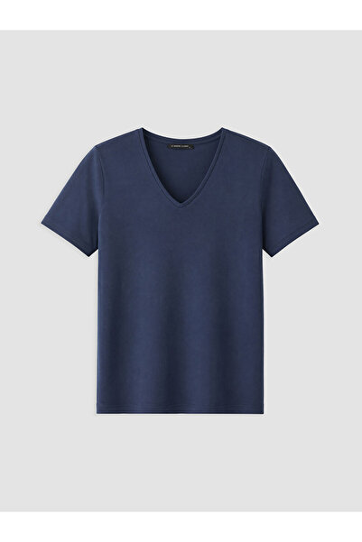 LC Waikiki Navy Blue V-Neck Modal Blend Women's T-Shirt