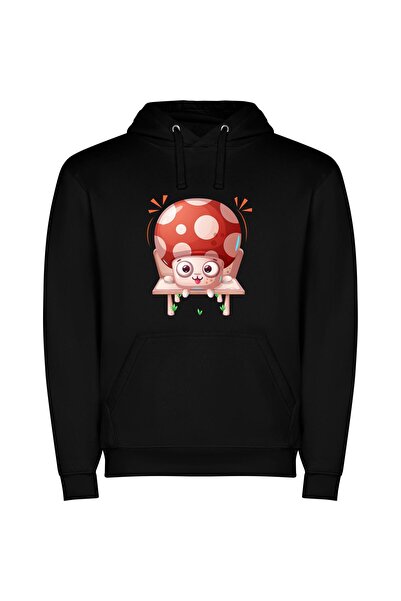 iLovePrints Woodland Whimsy: Mushroom Madness Φούτερ με κουκούλα σε χρώμα Μαύρο