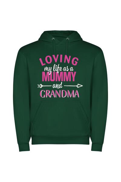 iLovePrints Forever Grandma, Happy Life Φούτερ με κουκούλα σε χρώμα Πράσινο