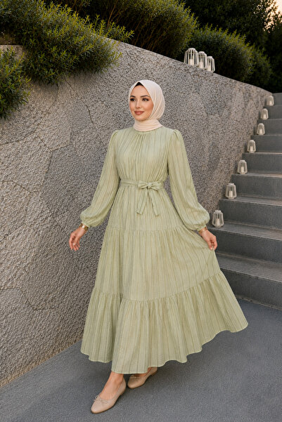 Reys Store Kadın Kuşak Detaylı Kat Kat Yazlık Tesettür Elbise