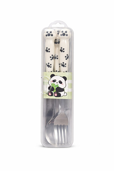wei inox Set tacâmuri pentru copii cu husă, design panda, lingură + furculiță...