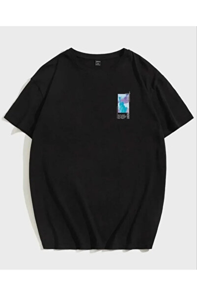 Wear Up Unisex Μπλουζάκι Oversize με Μοτίβο - Μαύρο
