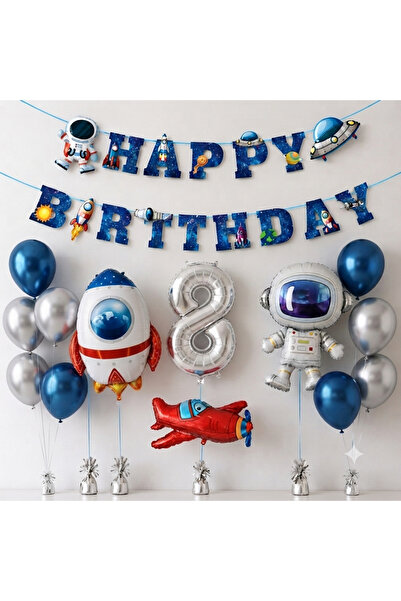 ALYA PARTİ Uzay Temalı Doğum Günü Balon Seti – Astronot, Roket ve 8 Yaş Rakam...