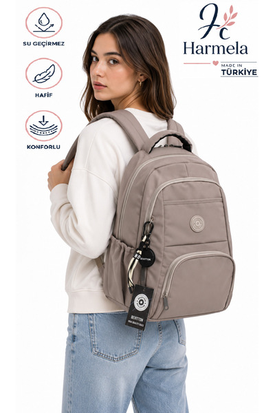 Harmela Multi-Compartment Daily Backpack Water-Resistant Mink Color School Ba...