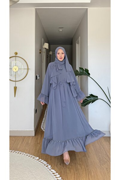 NİLNUR MODA عباءة من حجر الياقوت للموسم الجديد مع شال وحزام كهدية