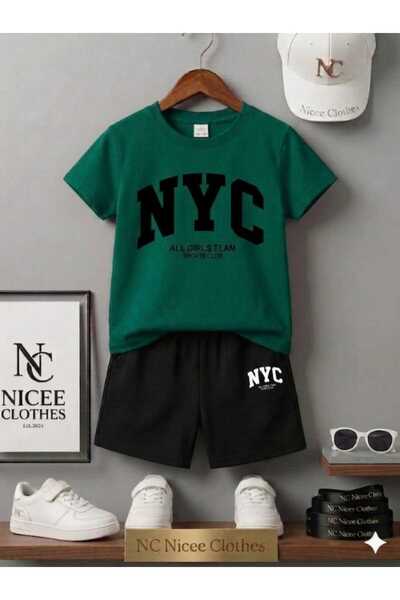 Leto Lykia Summer Children's T-Shirt Shorts Unisex (Black with Nyc Print)