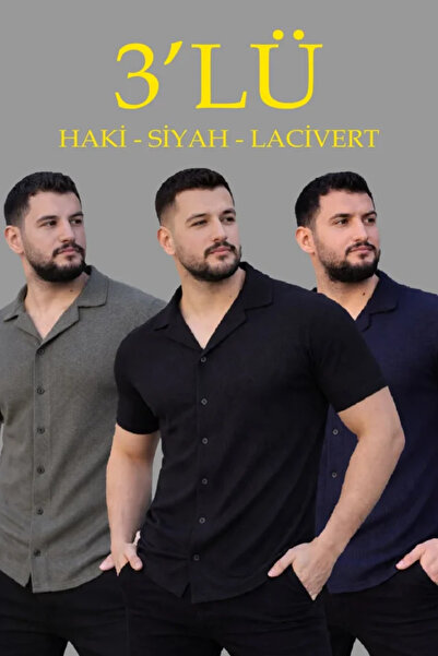 Modayakamoz طقم قمصان رجالي منسوج بنمط الوافل بياقة مفتوحة وأزرار، مقاس عادي،...