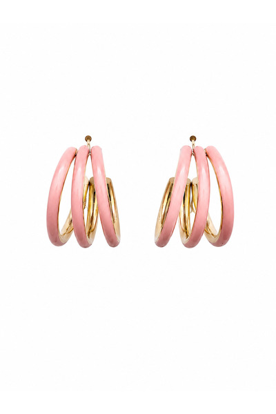 POSEİDONS JEWELLERY Gold Pink Triple Hoop Earrings Stainless Steel Minimal Mo...