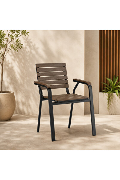 N.zone Modern Outdoor Chair Durable Metal Frame with Elegant Wood Grain Seat ...