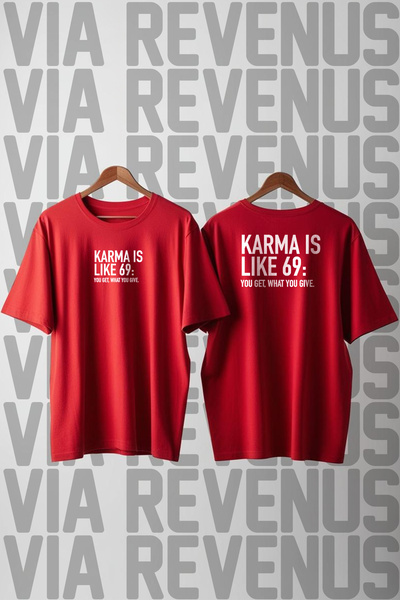 Vordevia Karma je kao 69, široka majica sa printom, 100% pamuk, unisex