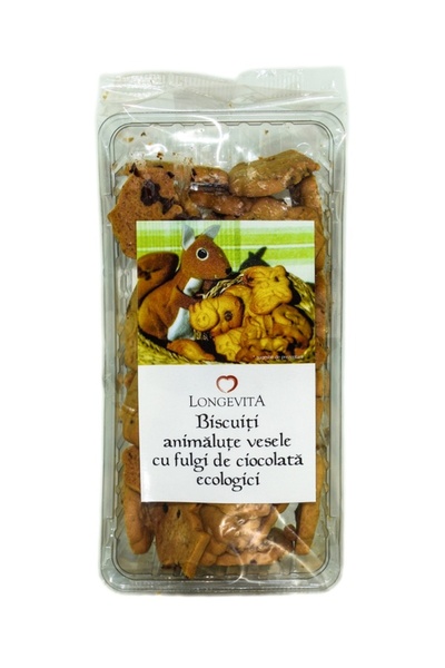 Longevita Biscuiti Animalute Vesele cu fulgi de ciocolata, Bio, 140g