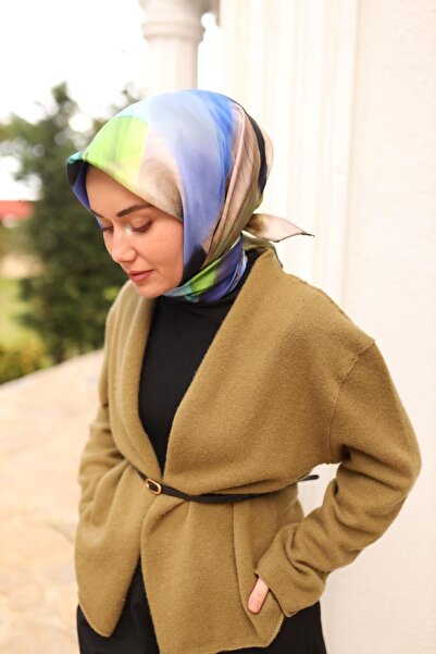 Silk Home Tivil Silk Scarf Ist 11448 - 06 Khaki, Stone, Blue, Green, Dark Nav...