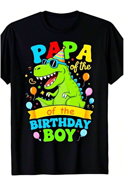 135 تي شيرت رجالي أسود اللون من Papa Of The Boy Trex Dinosaur لحفلات أعياد ال...