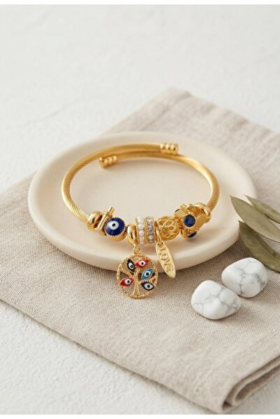 Generic Brand Blue Evil Eye Detailed Tree Charm Bracelet