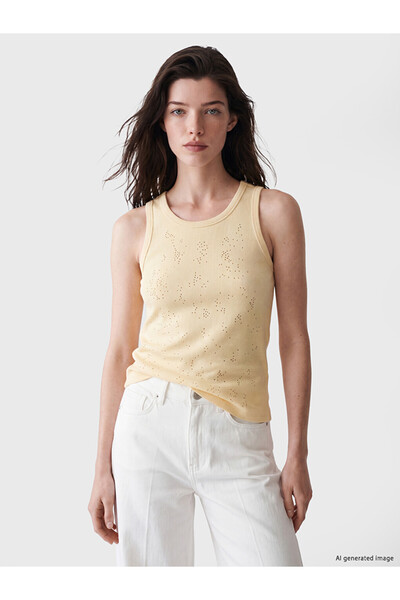 LC Waikiki Yellow Crew Neck Women's Ribbed Tank Top with Stones