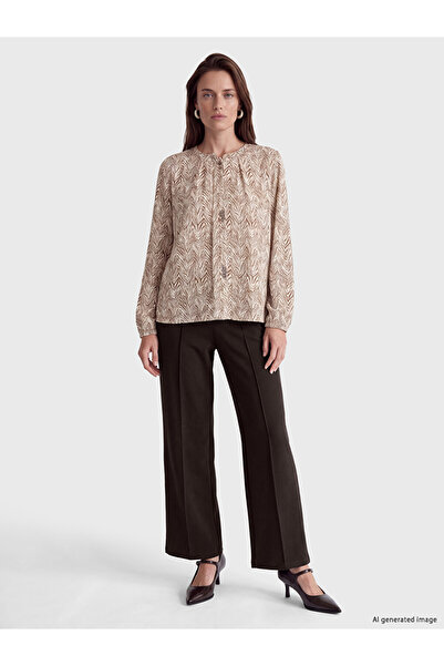 LC Waikiki Brown Wide Leg Women's Trousers with Elastic Waist