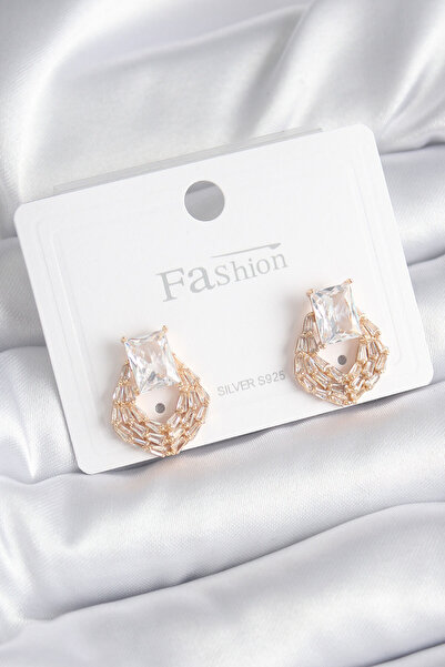 DMR Elegance Brass Gold Color Zircon Stone Women's Earrings