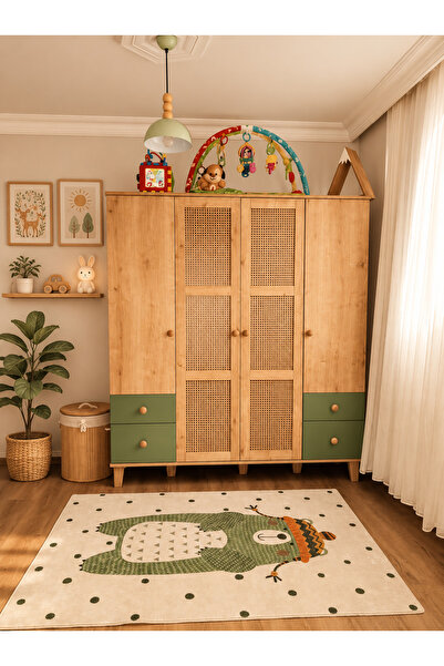 Koza %100 MDF Greenwood 4 Kapılı Bebek & Çocuk Gardırop