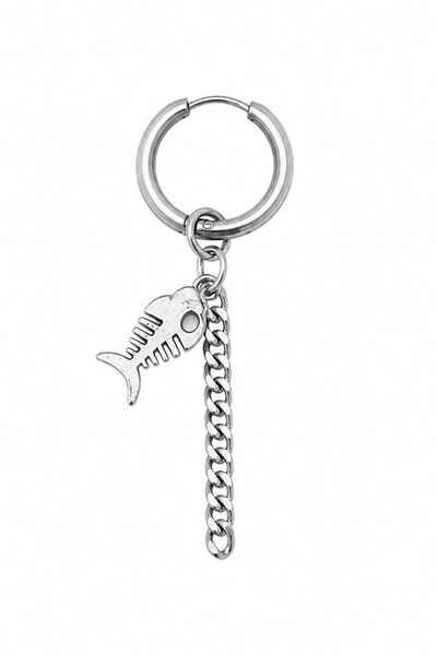Blisse Piercing Unisex Silver Color Surgical Steel Dangle Fish Bone and Chain...