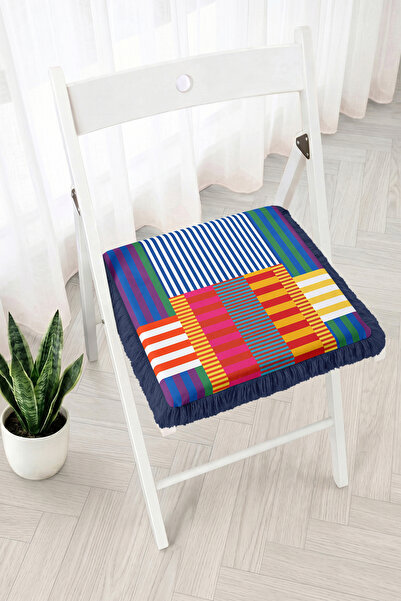 Realhomes Colorful Striped Patchwork Patterned Fringed Zippered Chair Cushion...