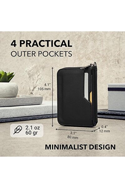 Vaultskin NOTTING HILL Slim Leather Zip Around Wallet, RFID (Black) | Minimal...