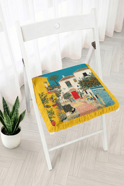 Realhomes Mediterranean Street View House and Orange Tree Patterned Fringed Z...