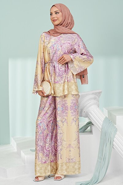İmajButik Olive Patterned Tunic Trouser Set