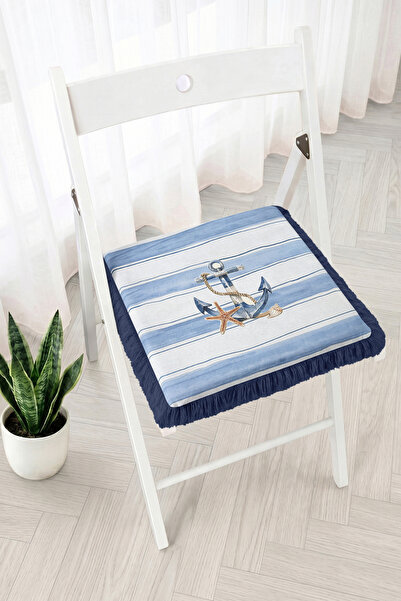 Realhomes Striped Fringed Zippered Chair Cushion with Anchor and Starfish Fig...