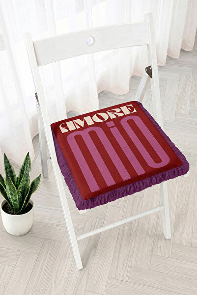 Realhomes Sımore Mío Written Retro Typographic Fringed Zippered Chair Cushion...