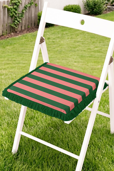 Realhomes Thick Horizontal Striped Patterned Fringed Zippered Chair Cushion -...