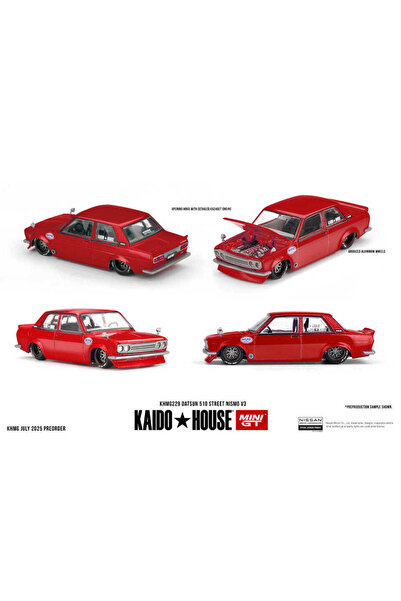 mini gt 1:64 كايدو هاوس داتسون 510 ستريت نيسمو V3 أحمر KHMG229 نموذج سيارة مص...