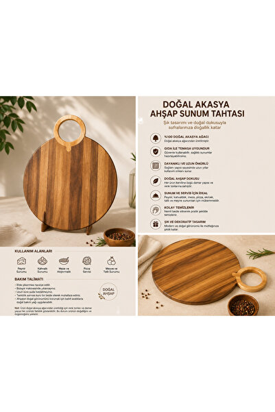 Snow Homs Akasya Round Handle Cutting and Presentation Board Small Size