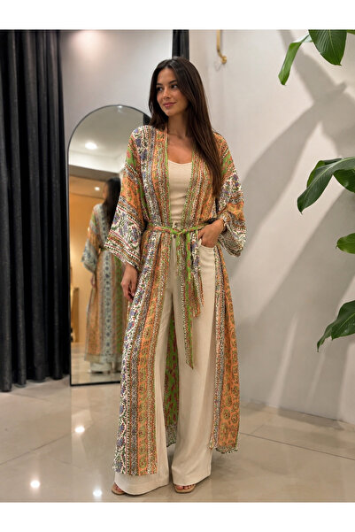 Haula %100 Pamuk Yazlık Kuşaklı Kimono