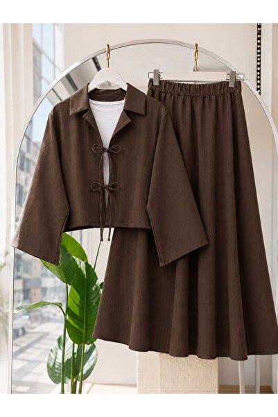 MODA VEDAT Women's Front Bow Tie Skirt Suit -0475