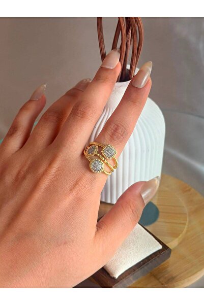 ANKA JEWELLRY خاتم نسائي من الفولاذ مرصع بحجر الزركون بتصميم مزدوج قابل للتعد...